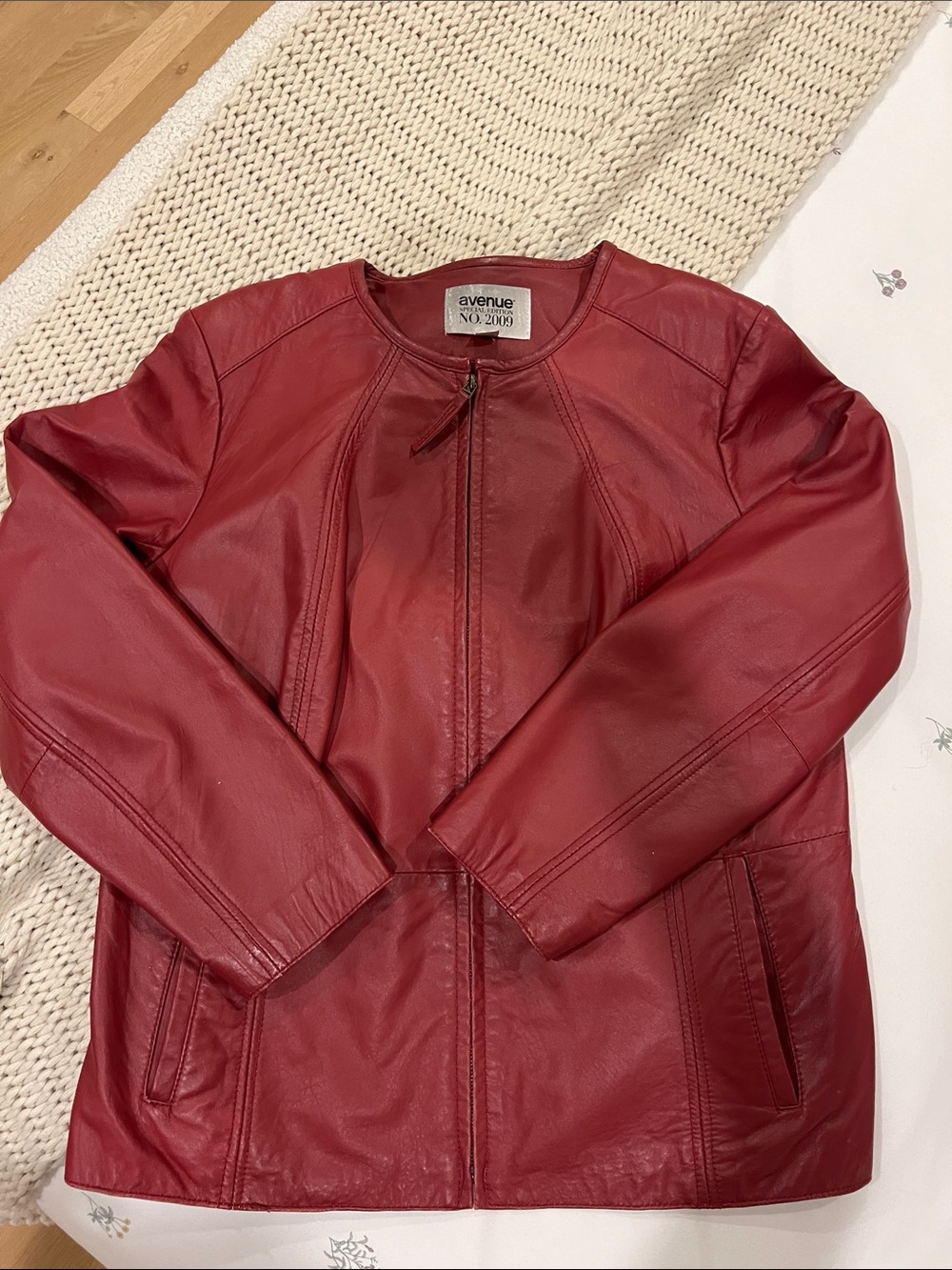 Avenue Red Leather Zip-Front Jacket